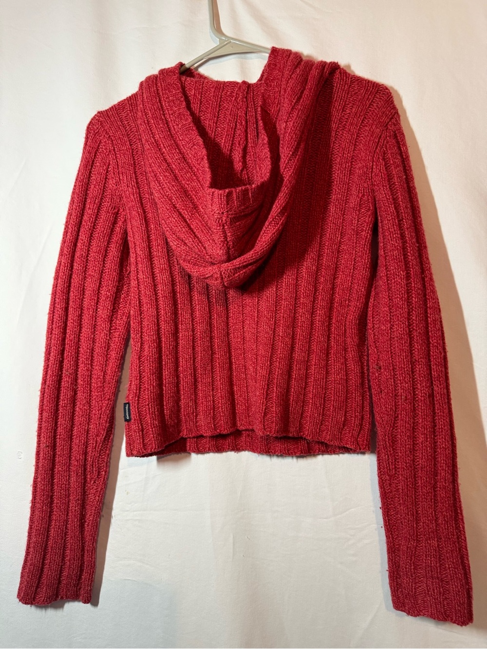 Abercrombie & Fitch Vintage Lambswool Hoodie Sweater Red Ribbed Knit Size S - Picture 3 of 6